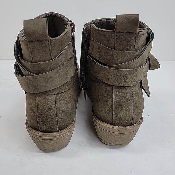 Taupe Wrap Strap Ankle Booties Women's Faux Leather Side Zip Low Heel Comfy - Picture 5 of 7
